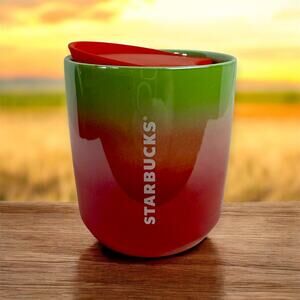 Starbucks 2020 Pearl Ombre Red Pink Green Holiday Ceramic Tumbler With Red Lid